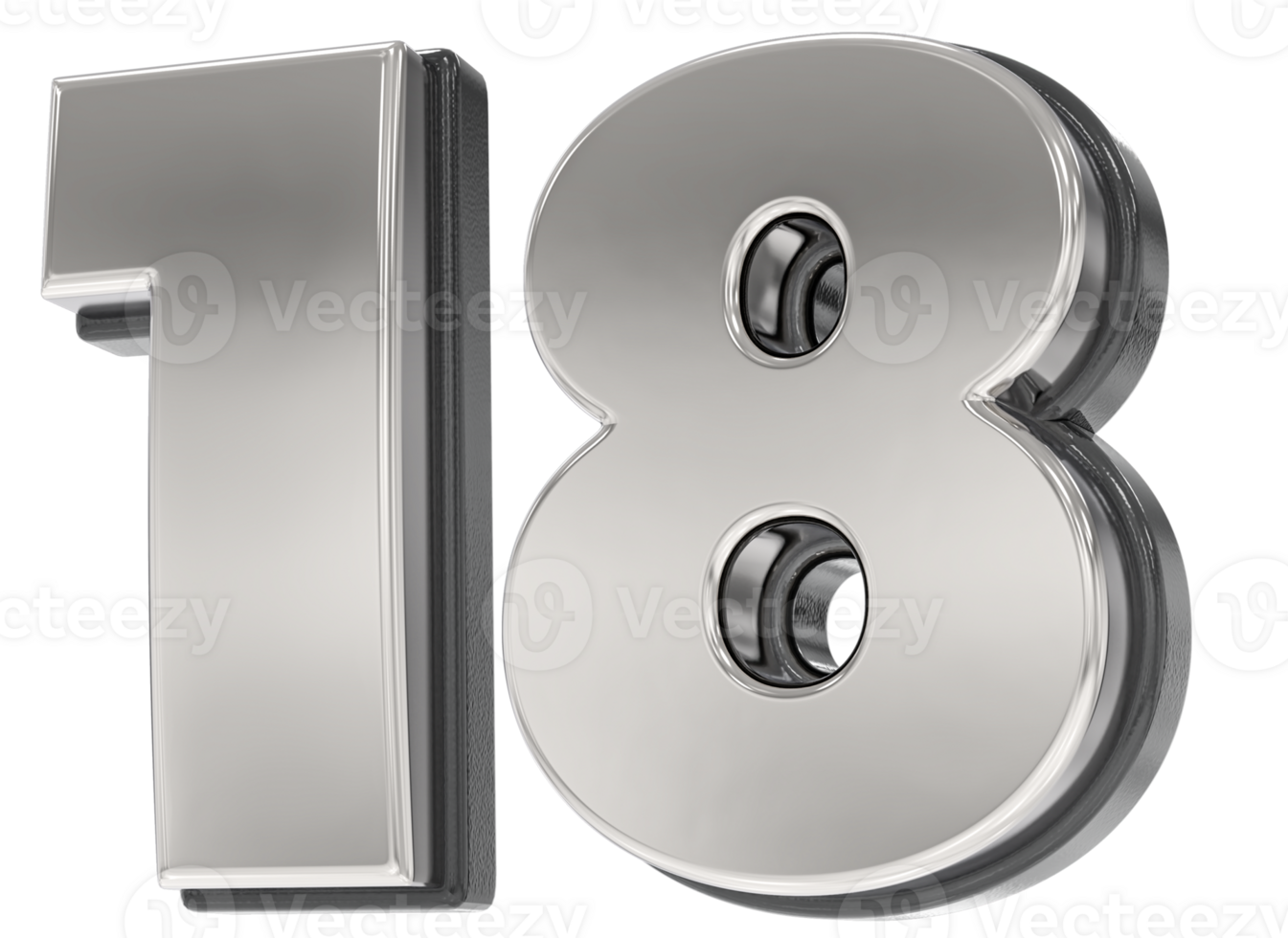 18 Number Silver And Black 3D Render png