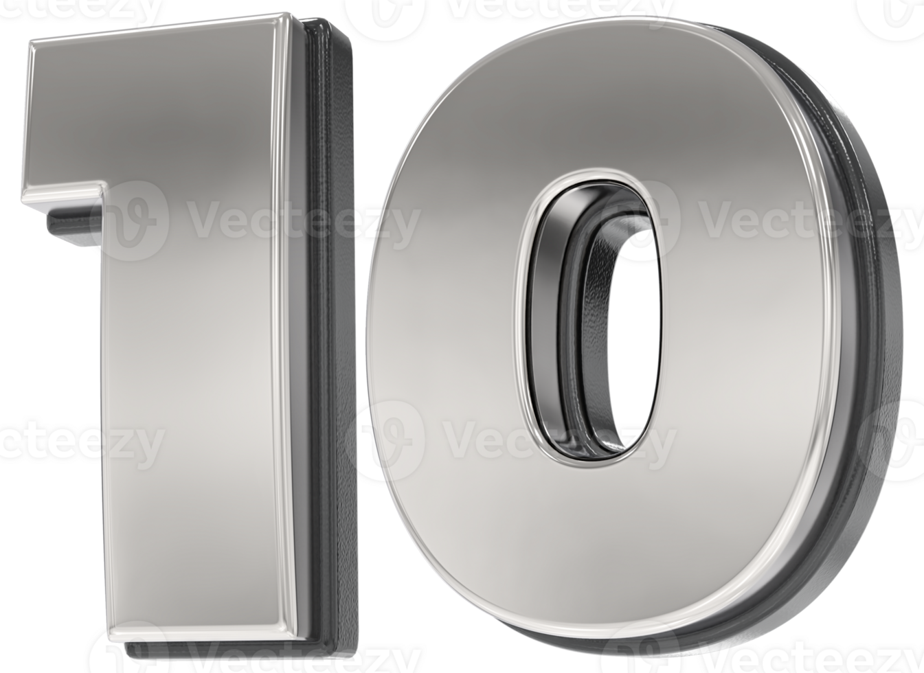 10 Number Silver And Black 3D Render png
