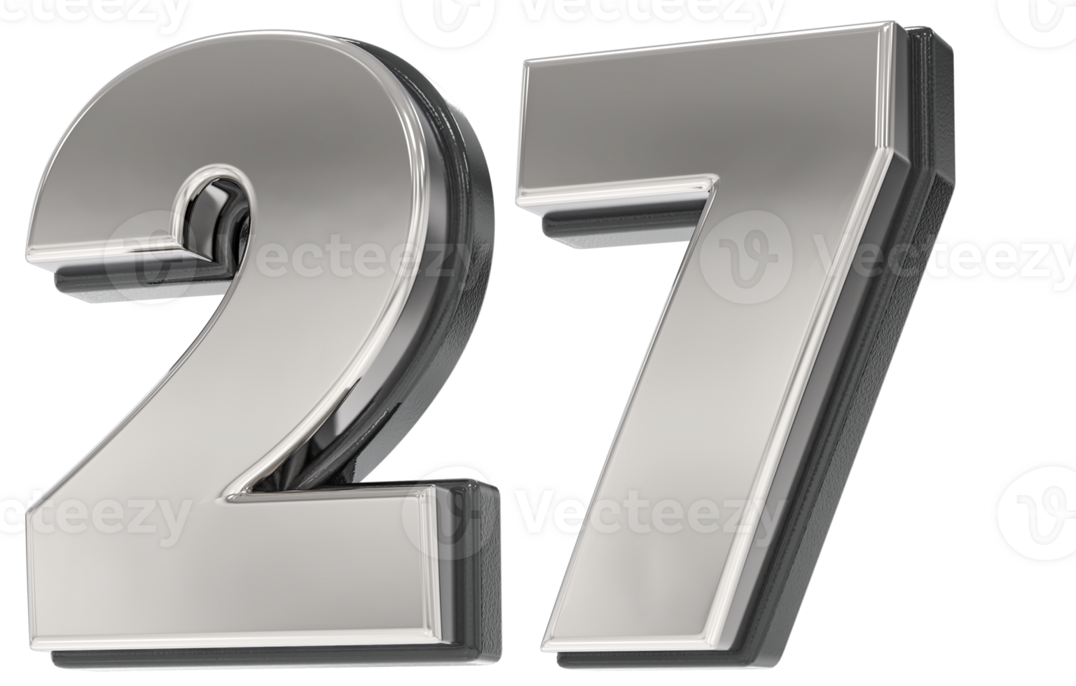 27 Number Silver And Black 3D Render png