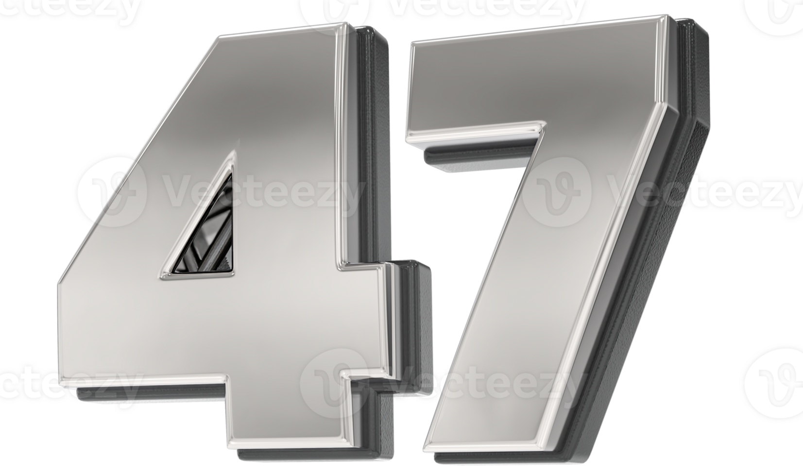 47 Number Silver And Black 3D Render png