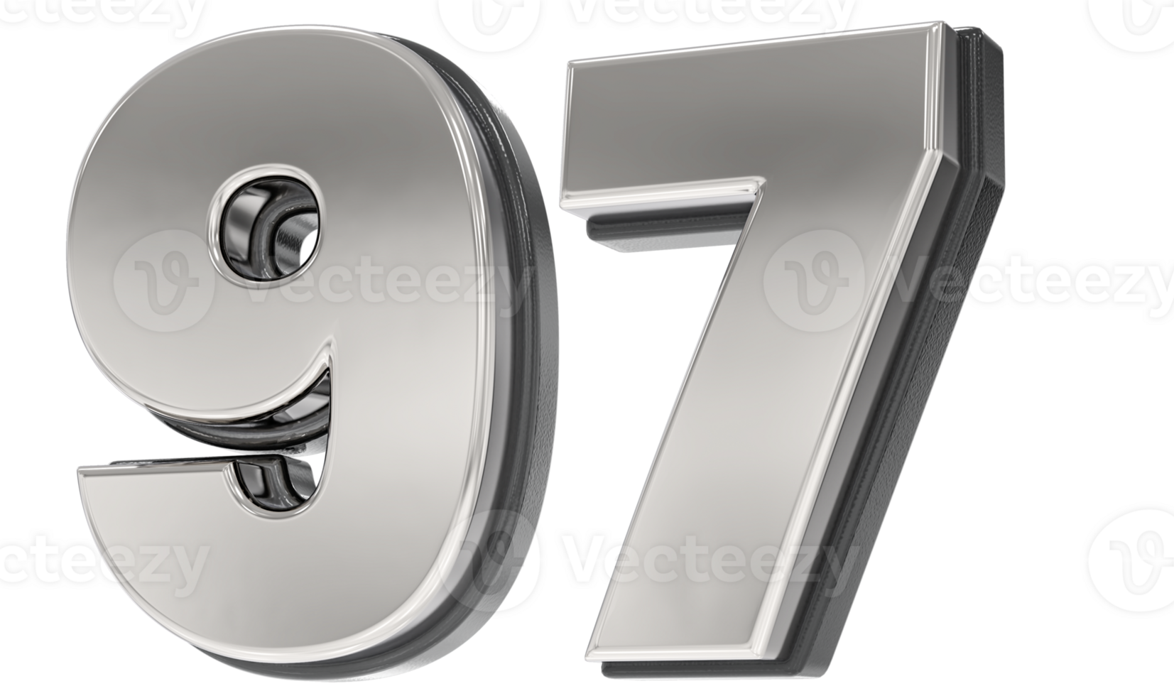 97 Number Silver And Black 3D Render png