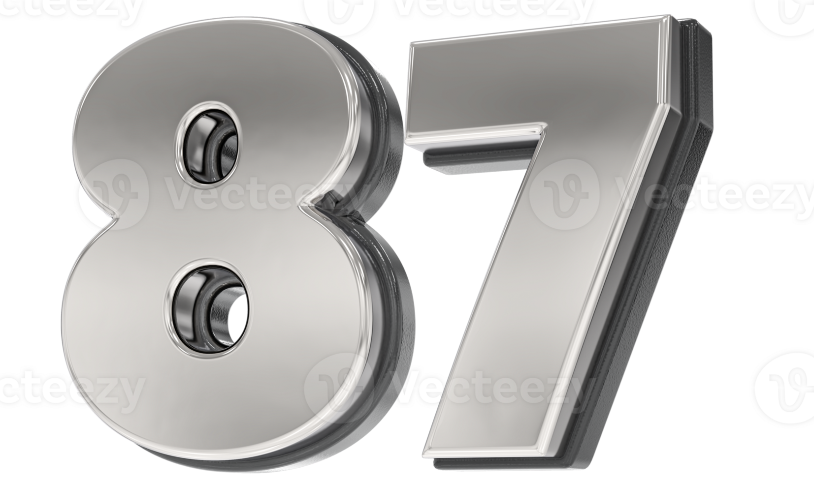 87 Number Silver And Black 3D Render png