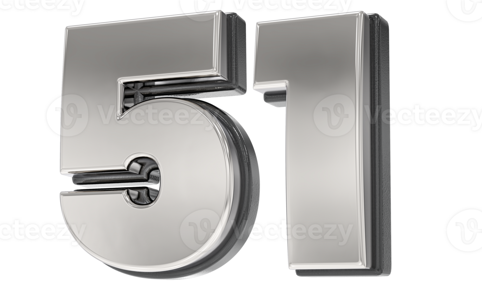 51 Number Silver And Black 3D Render png