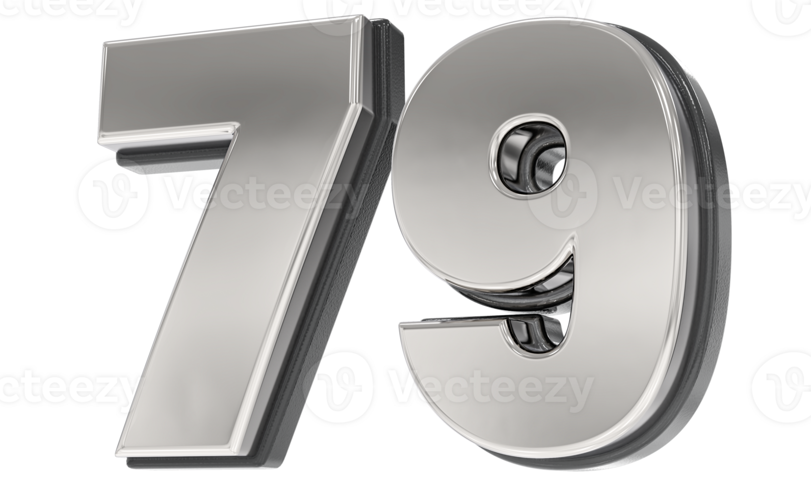 79 Number Silver And Black 3D Render png