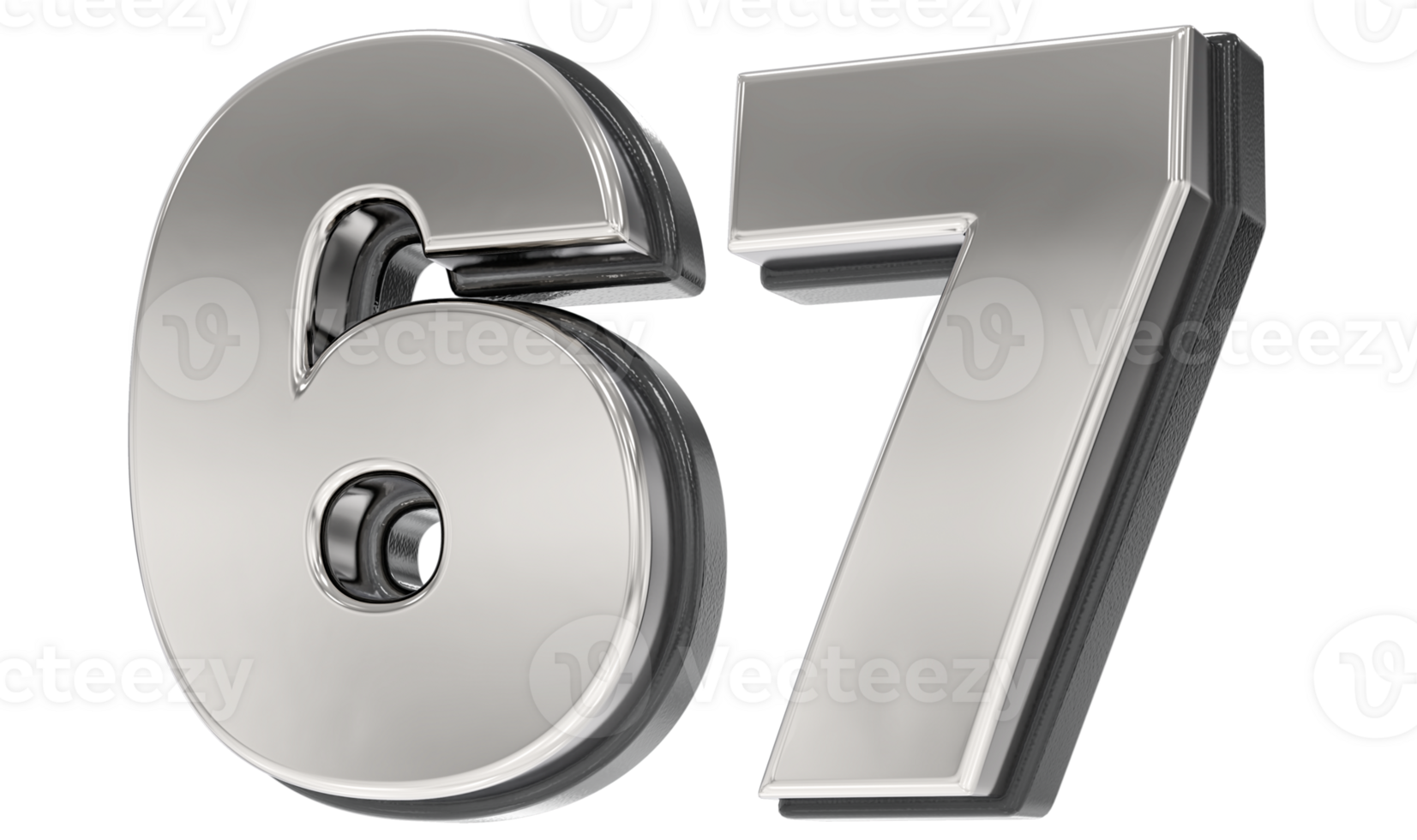 67 Number Silver And Black 3D Render png