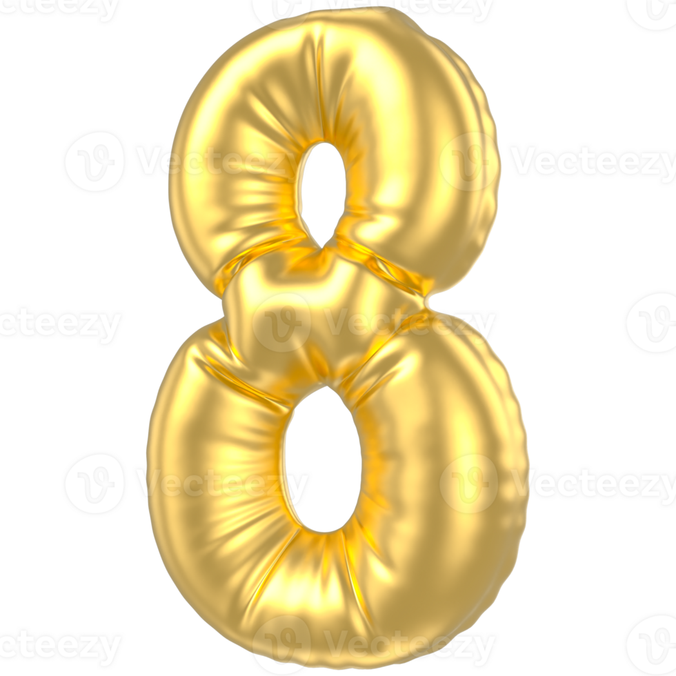 3d gold number 8  rendering png