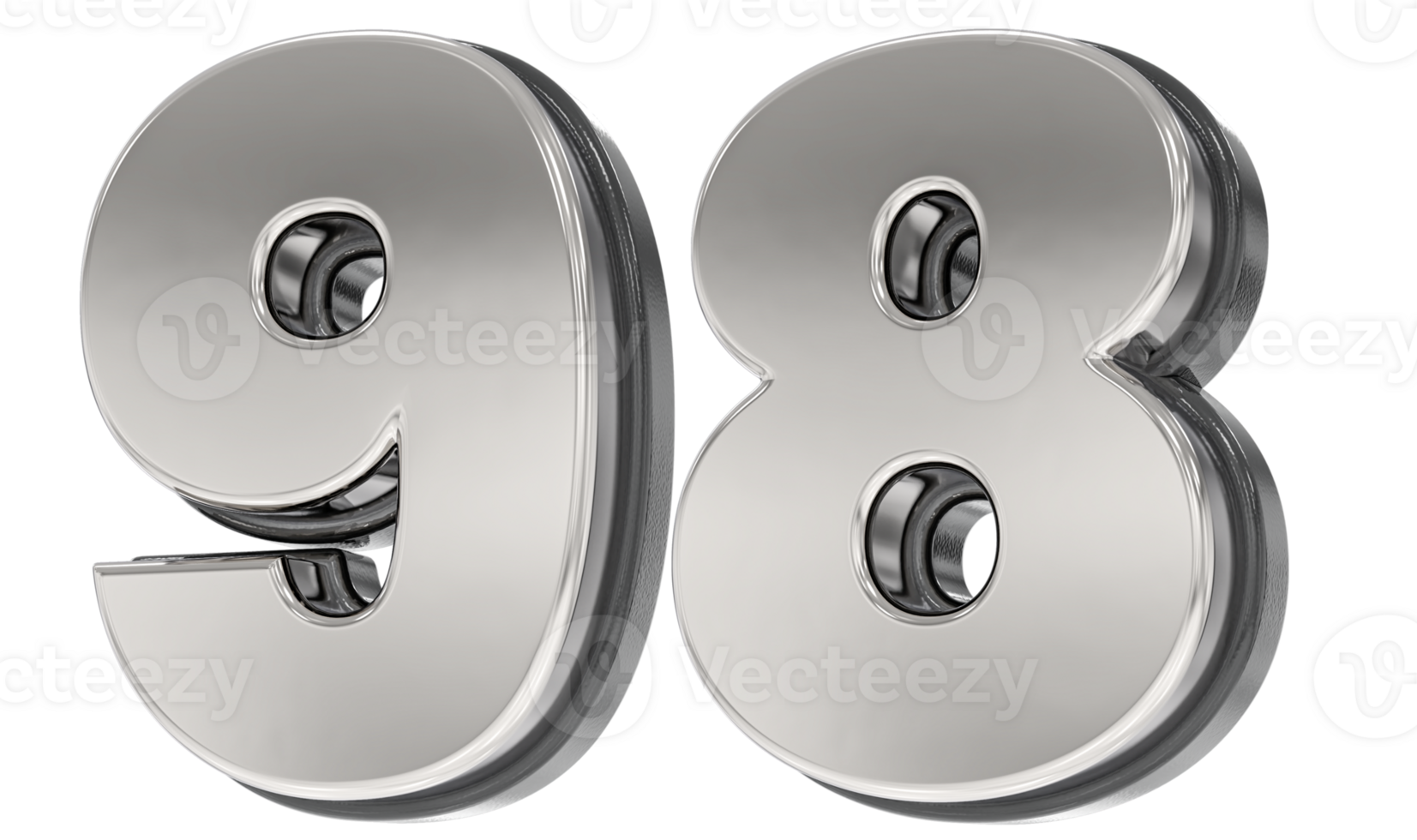 98 Number Silver And Black 3D Render png