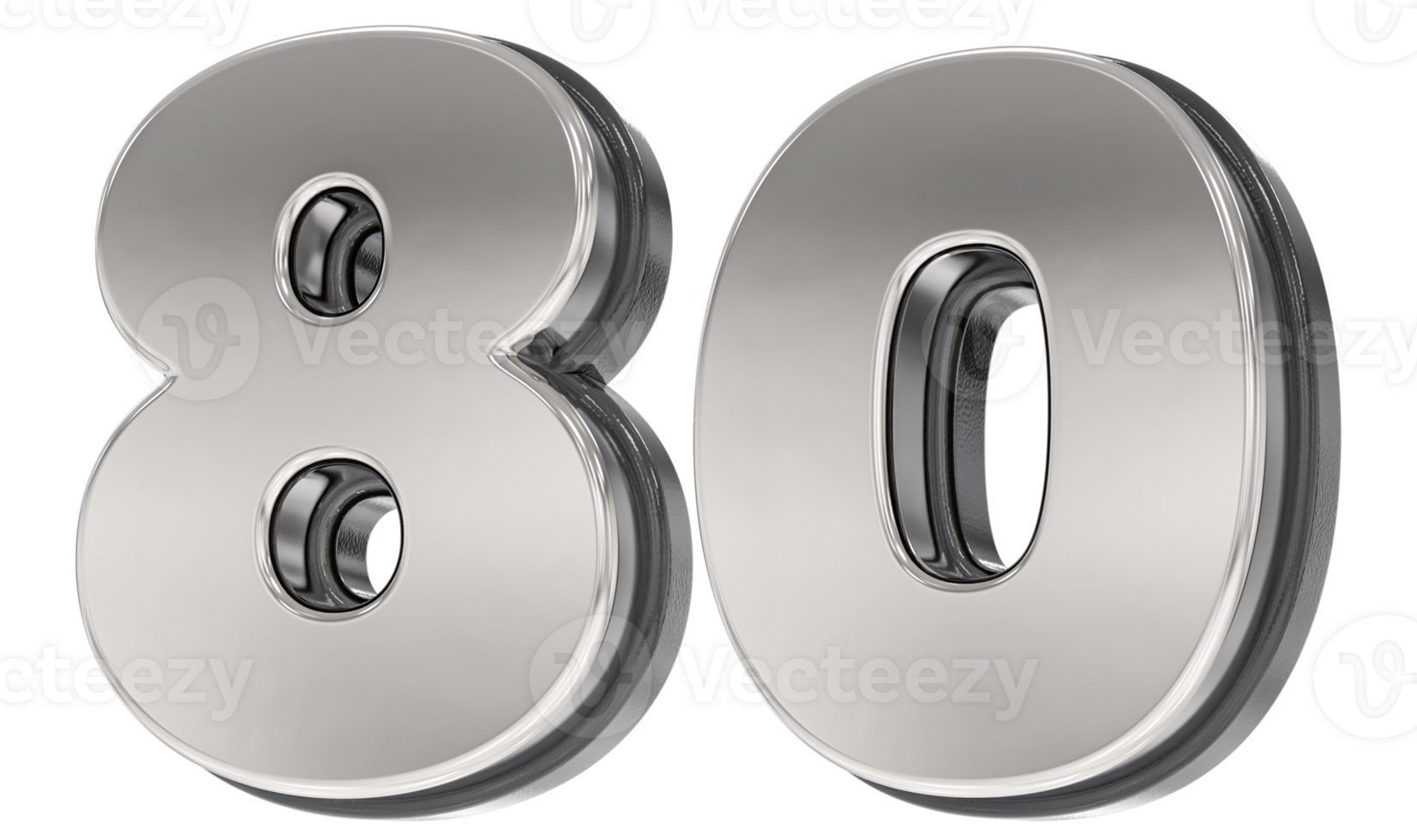 80 Number Silver And Black 3D Render png