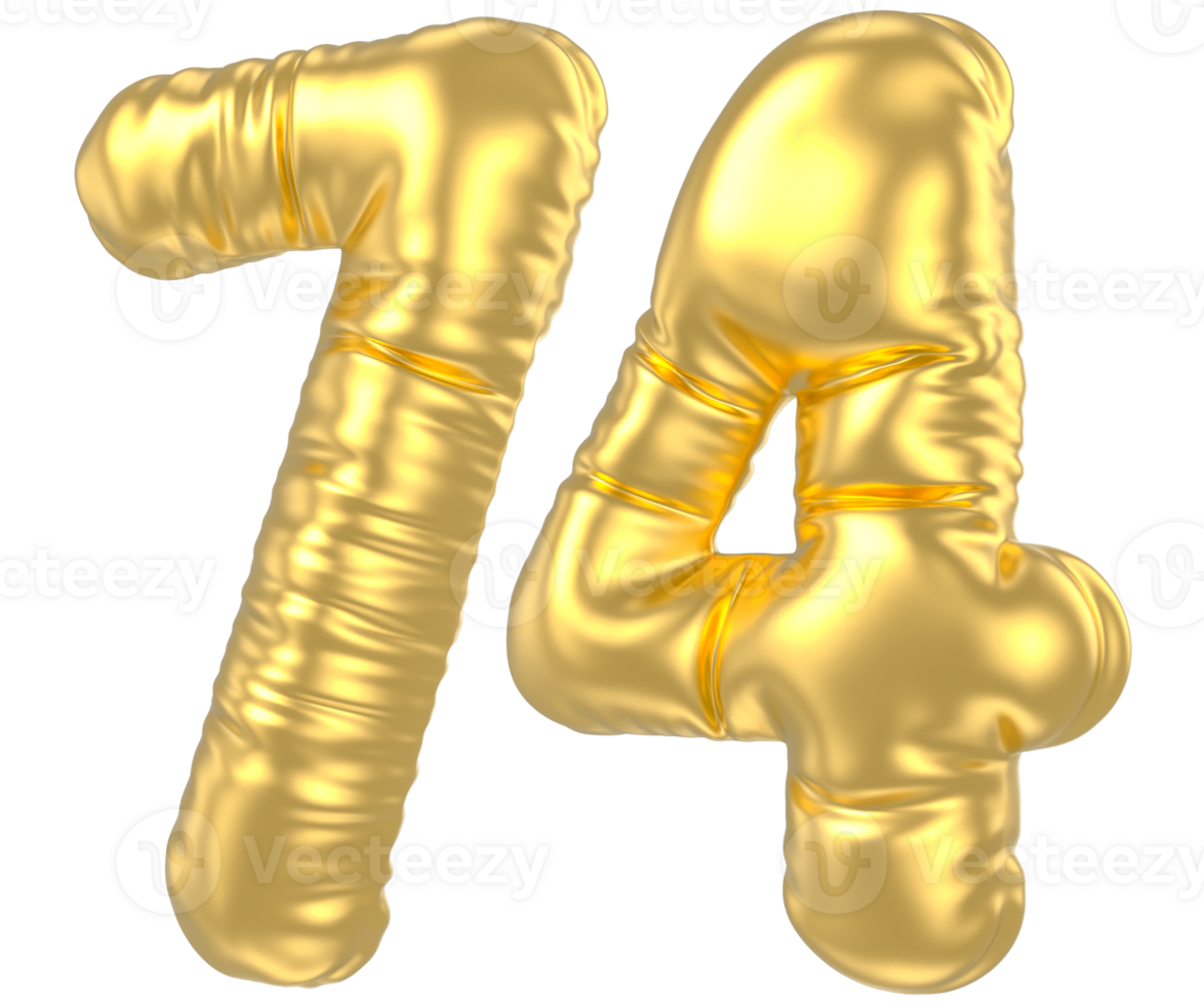 3d gold number 74  rendering png
