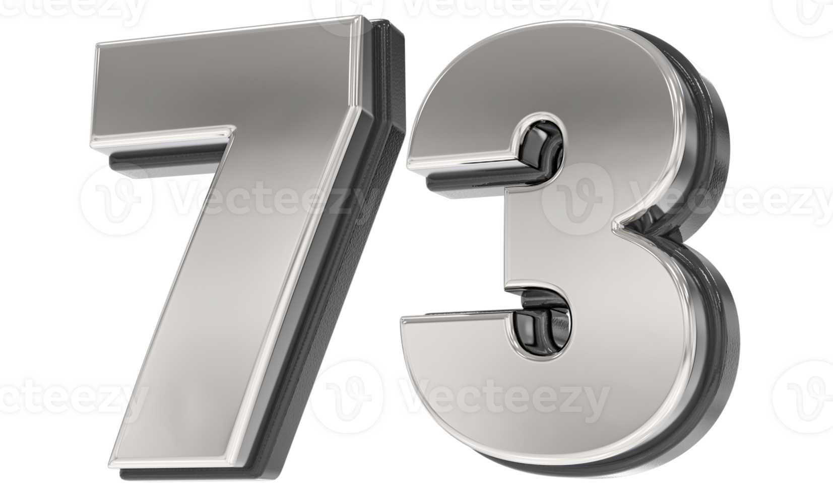 73 Number Silver And Black 3D Render png