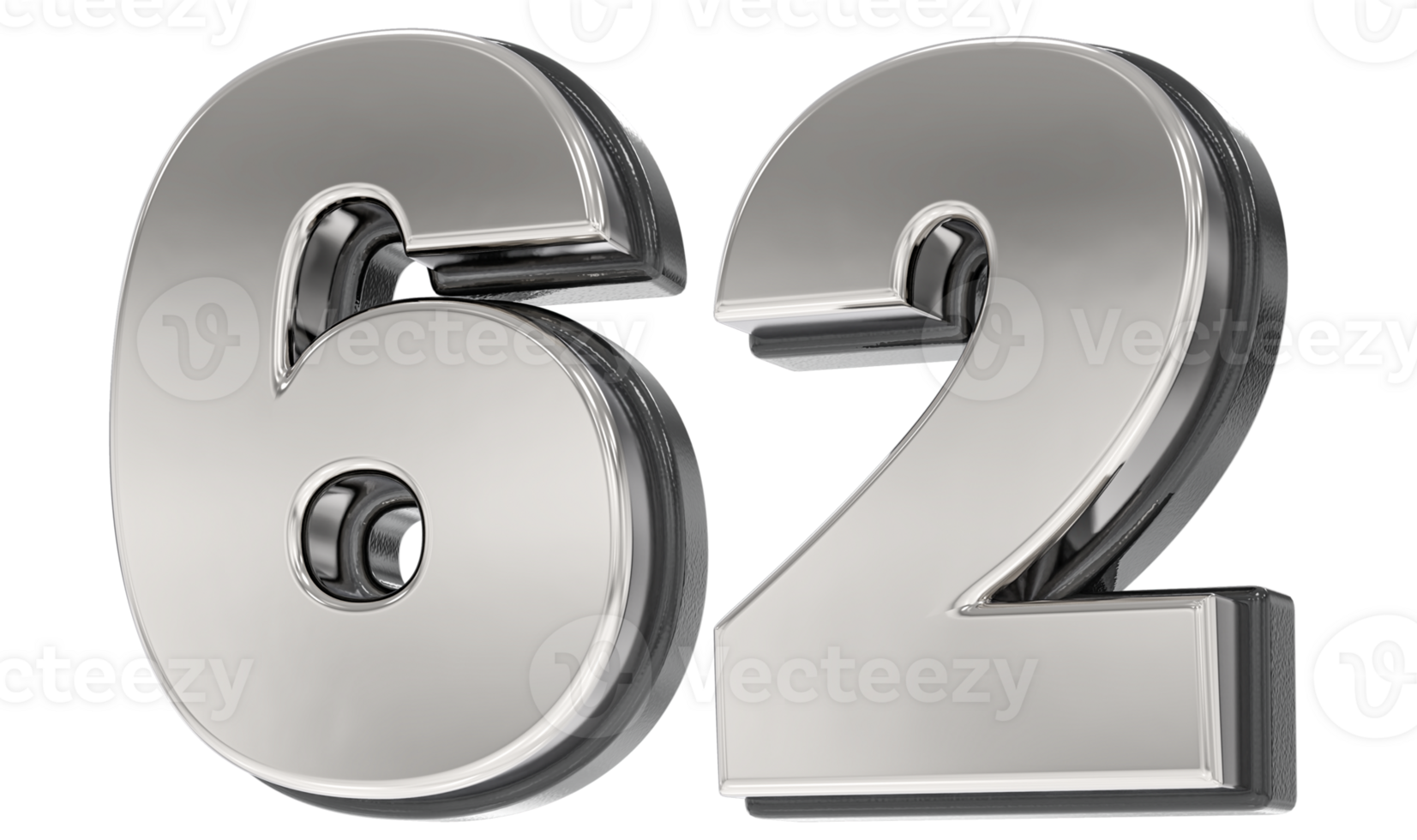 62 Number Silver And Black 3D Render png