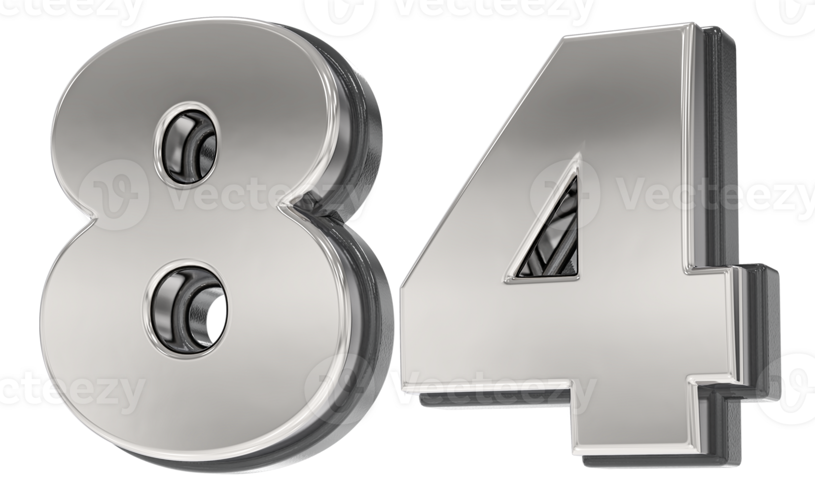 84 Number Silver And Black 3D Render png