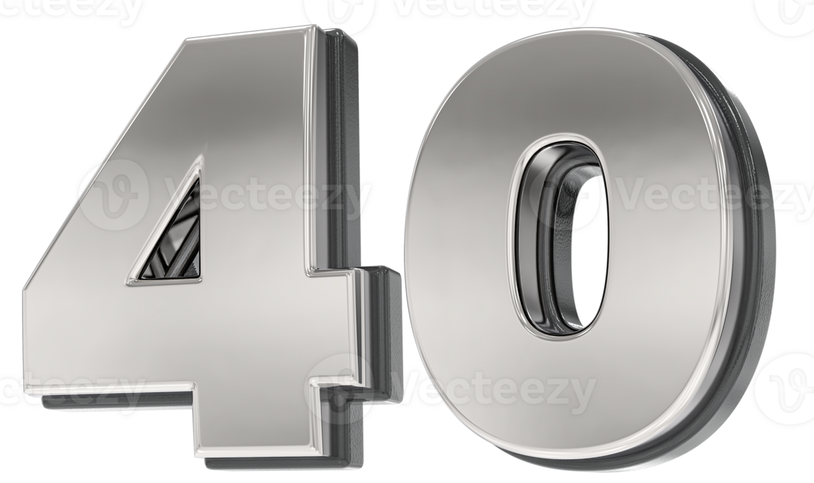 40 Number Silver And Black 3D Render png
