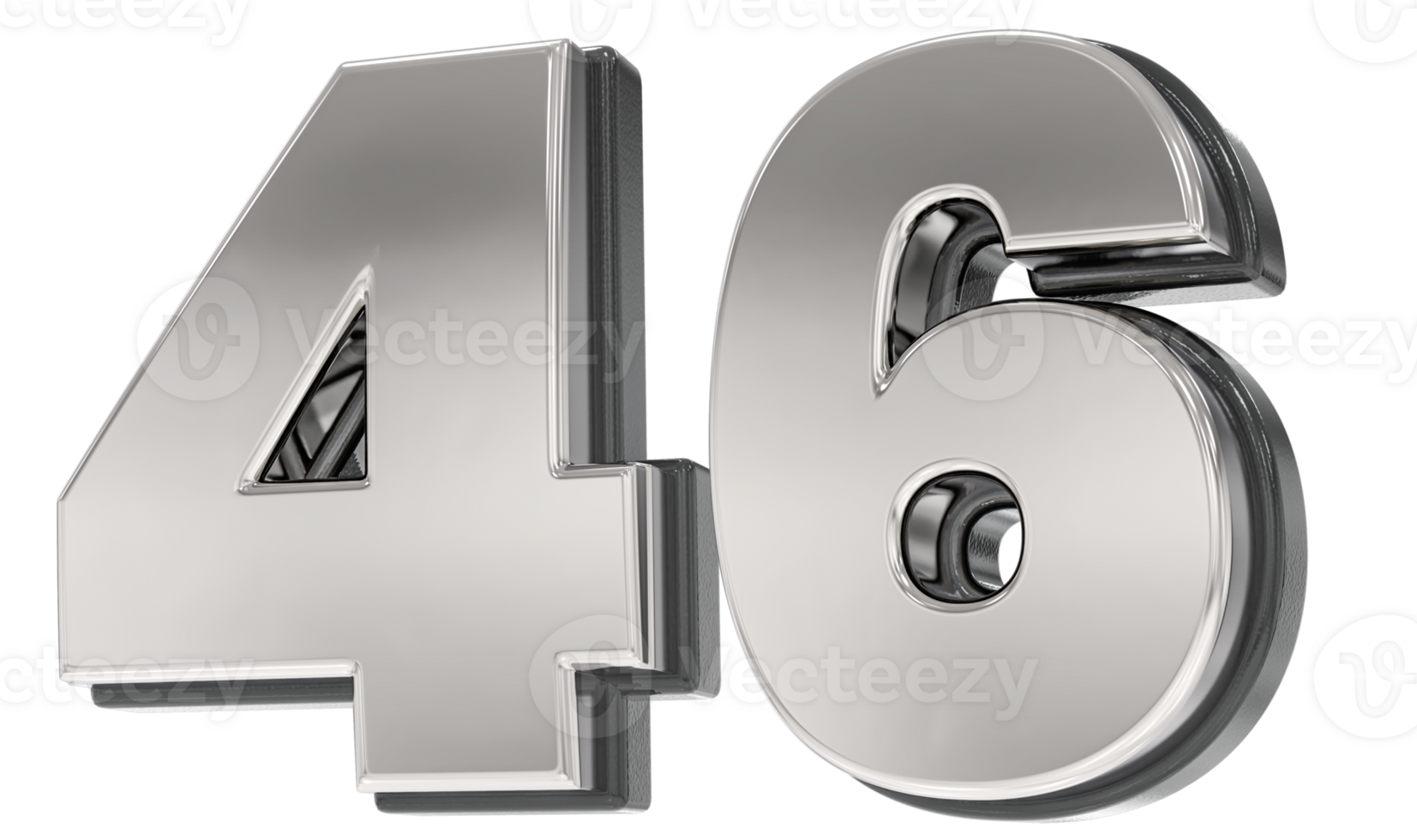 46 Number Silver And Black 3D Render png