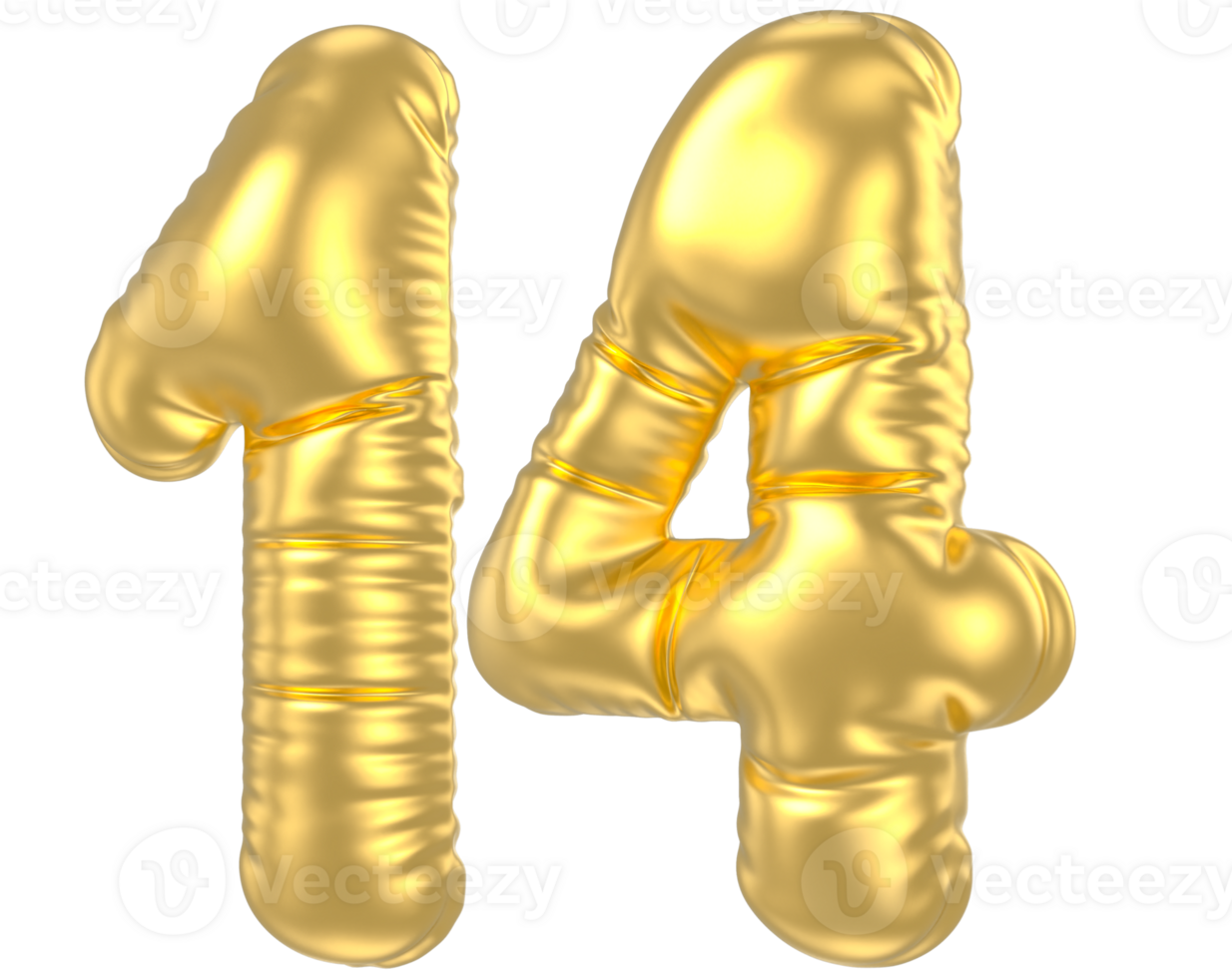 3d gold number 14  rendering png