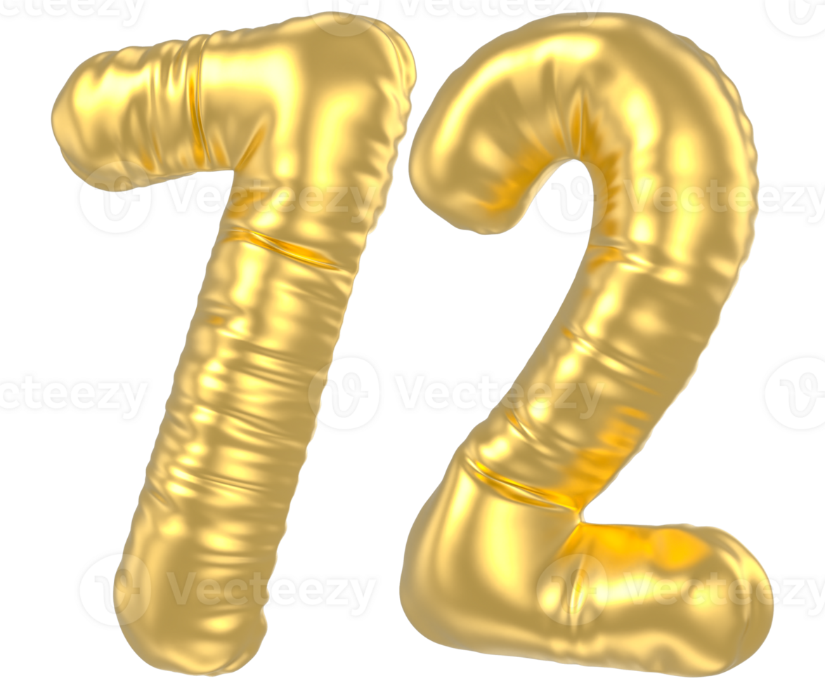 3d gold number 72  rendering png