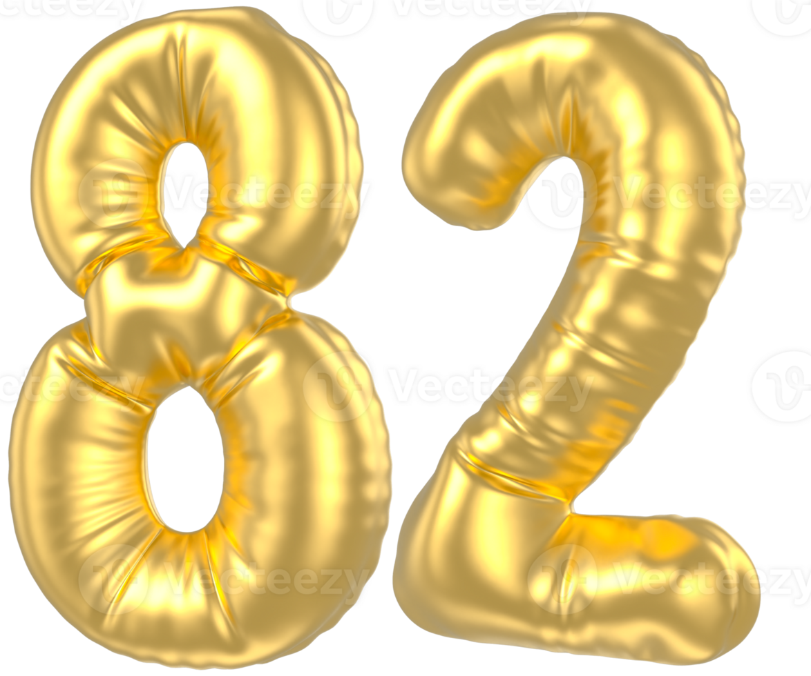 3d gold number 82  rendering png