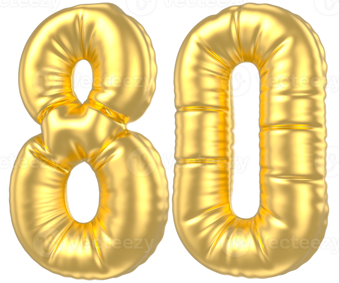 3d gold number 80  rendering png