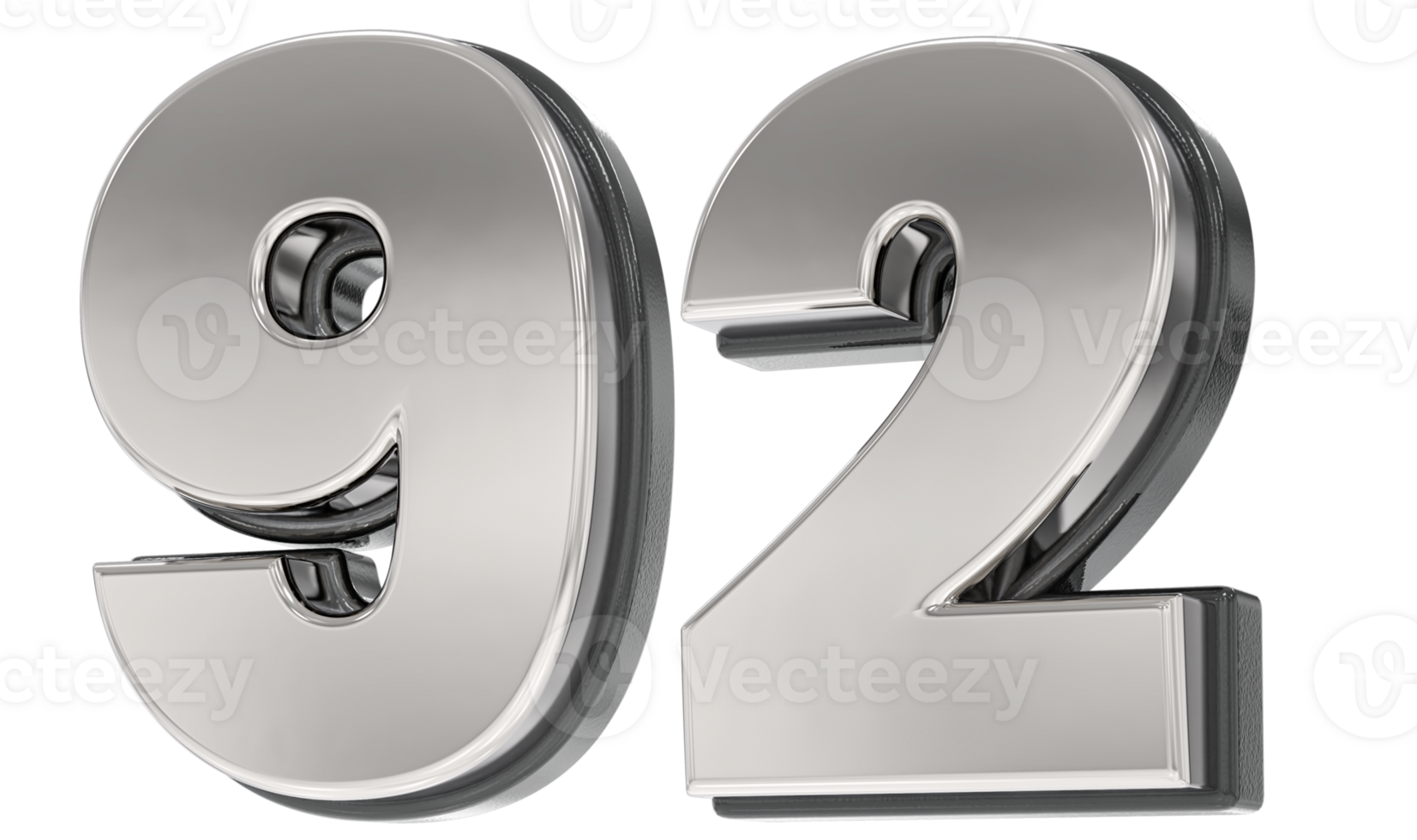 92 Number Silver And Black 3D Render png