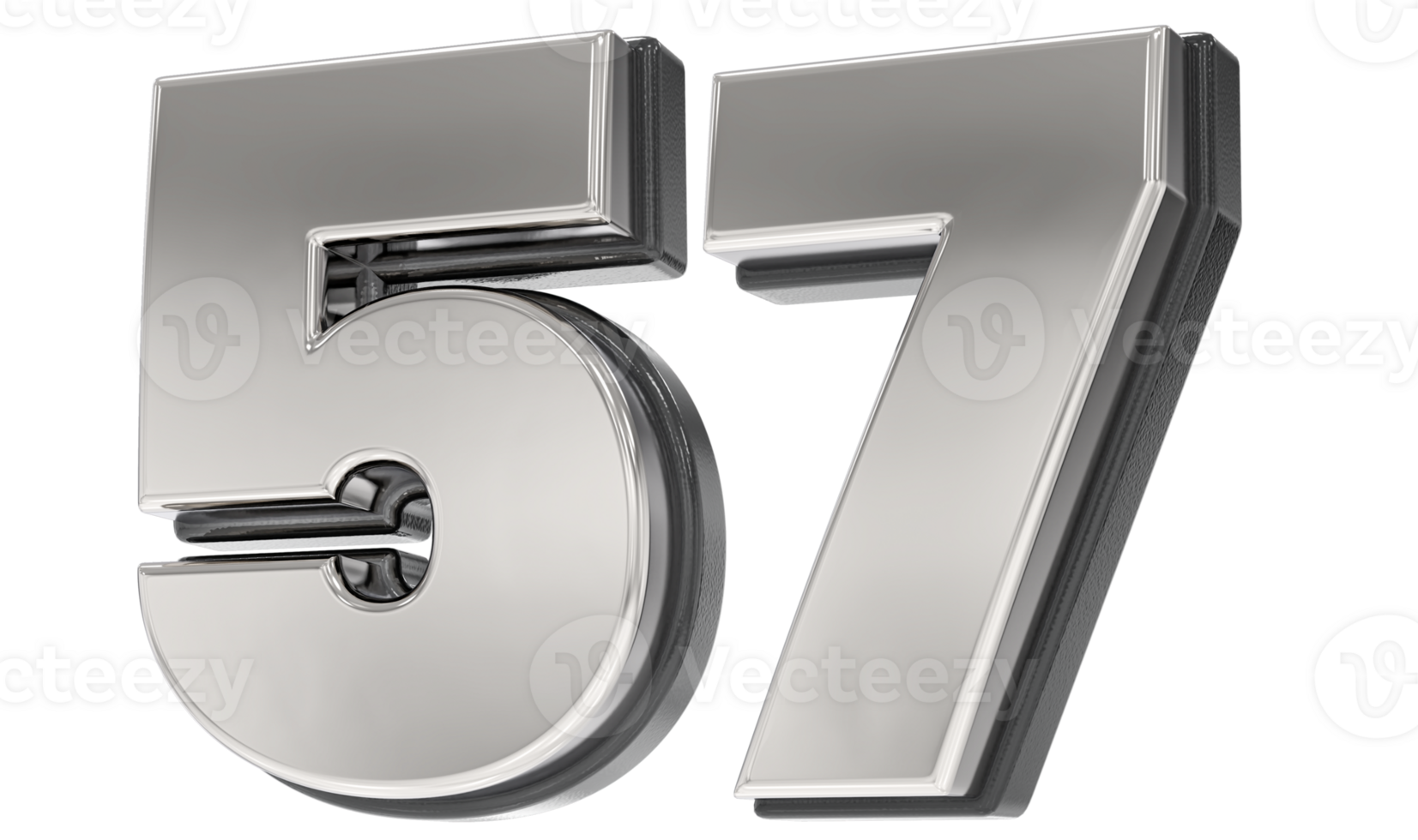 57 Number Silver And Black 3D Render png