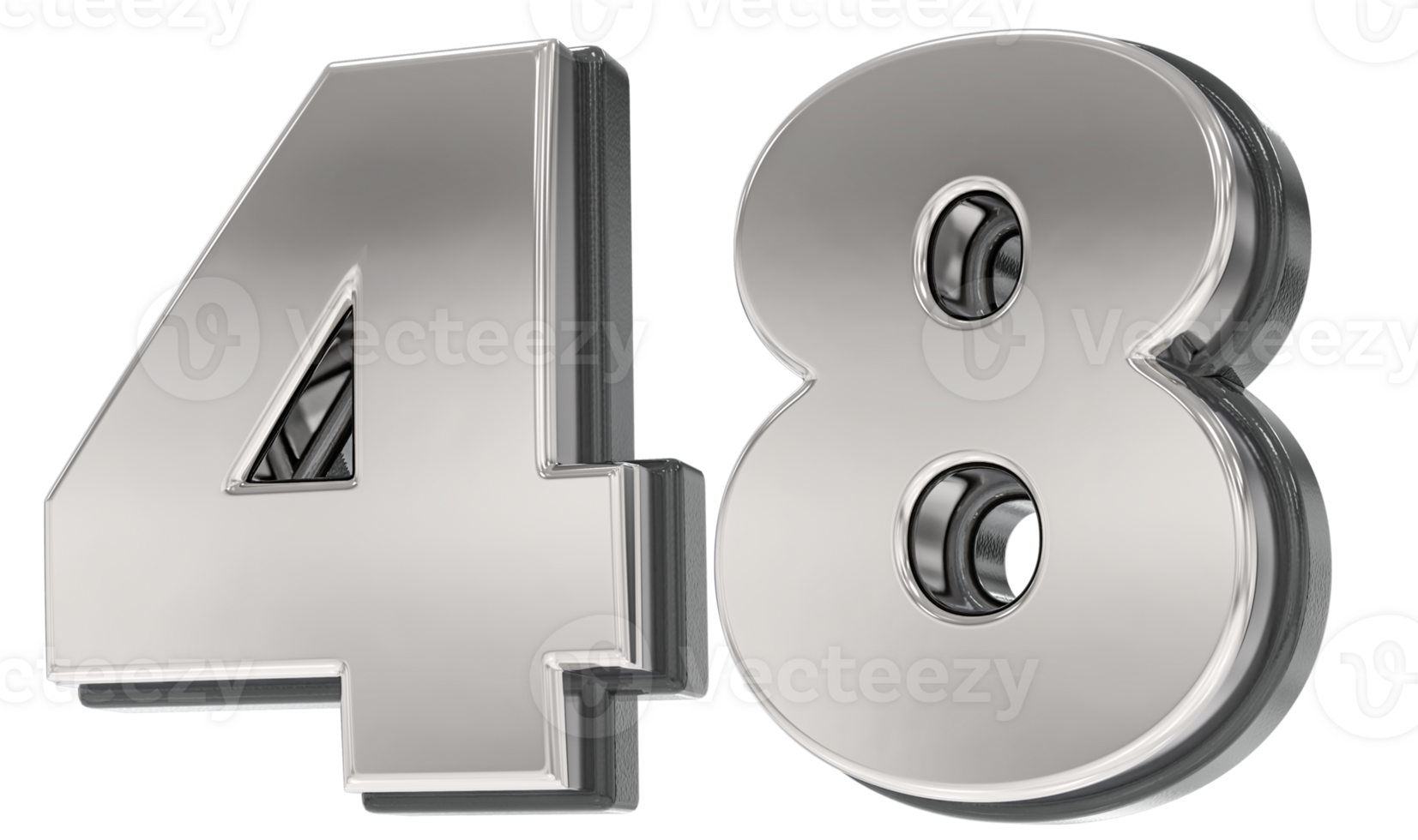 48 Number Silver And Black 3D Render png