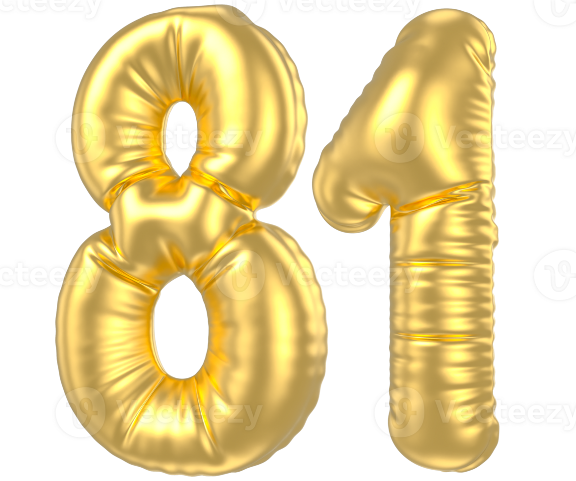 3d gold number 81  rendering png