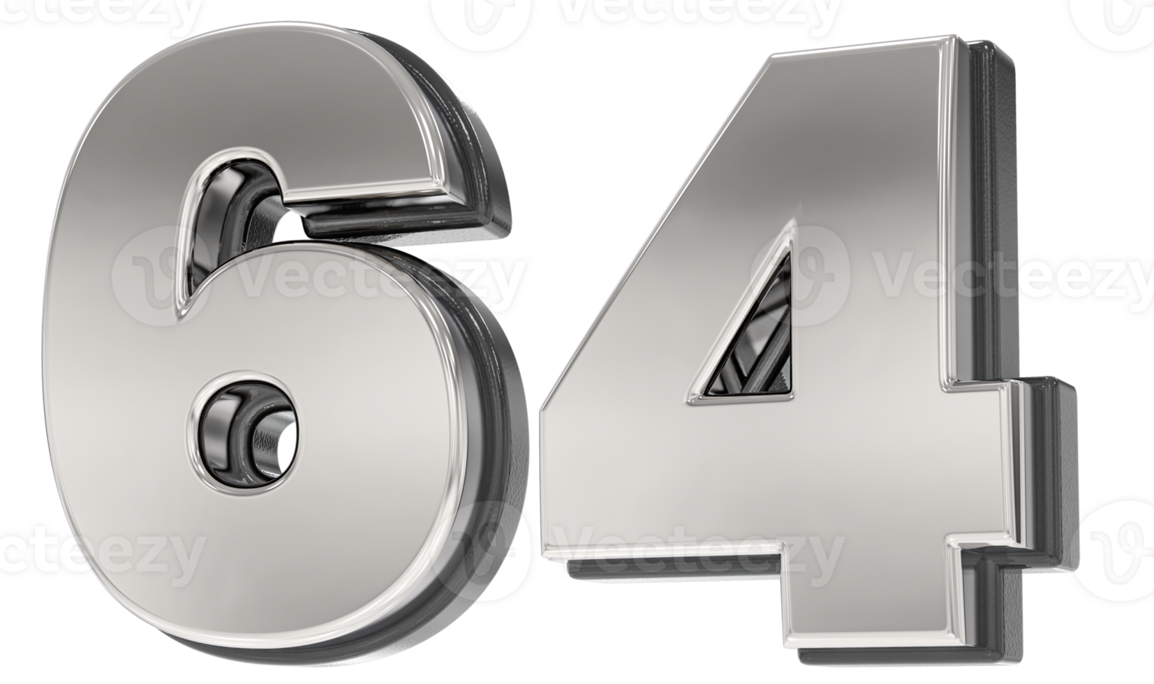 64 Number Silver And Black 3D Render png