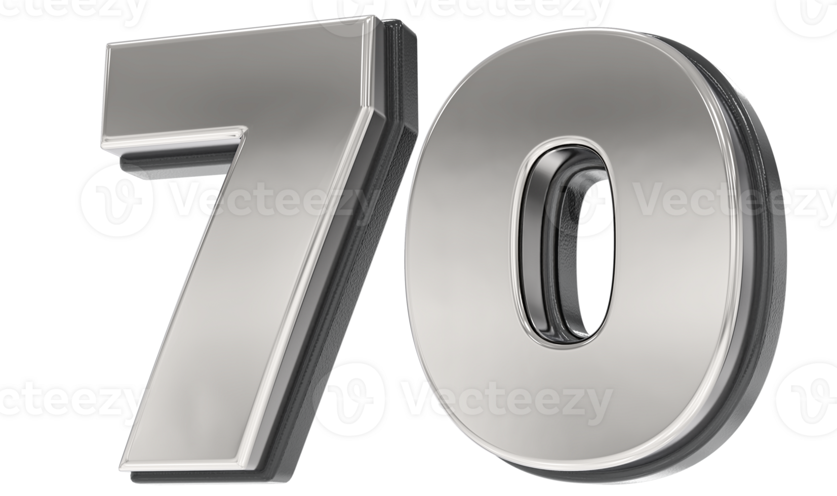 70 Number Silver And Black 3D Render png