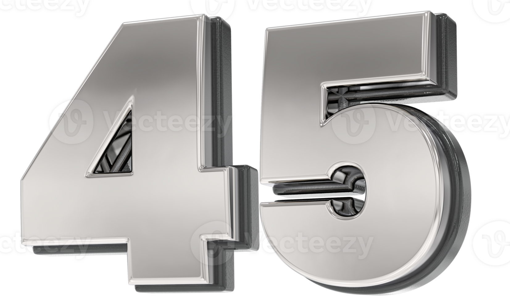 45 Number Silver And Black 3D Render png