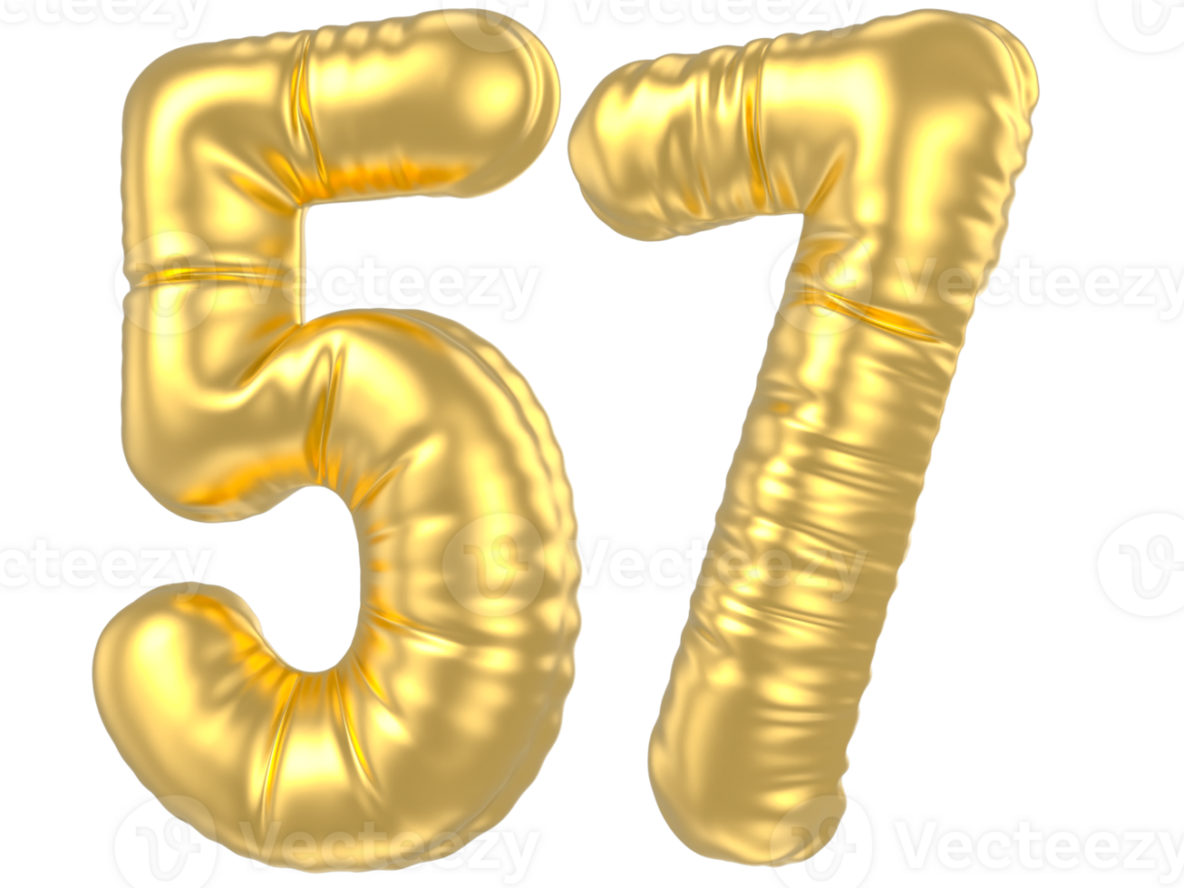 3d gold number 57  rendering png