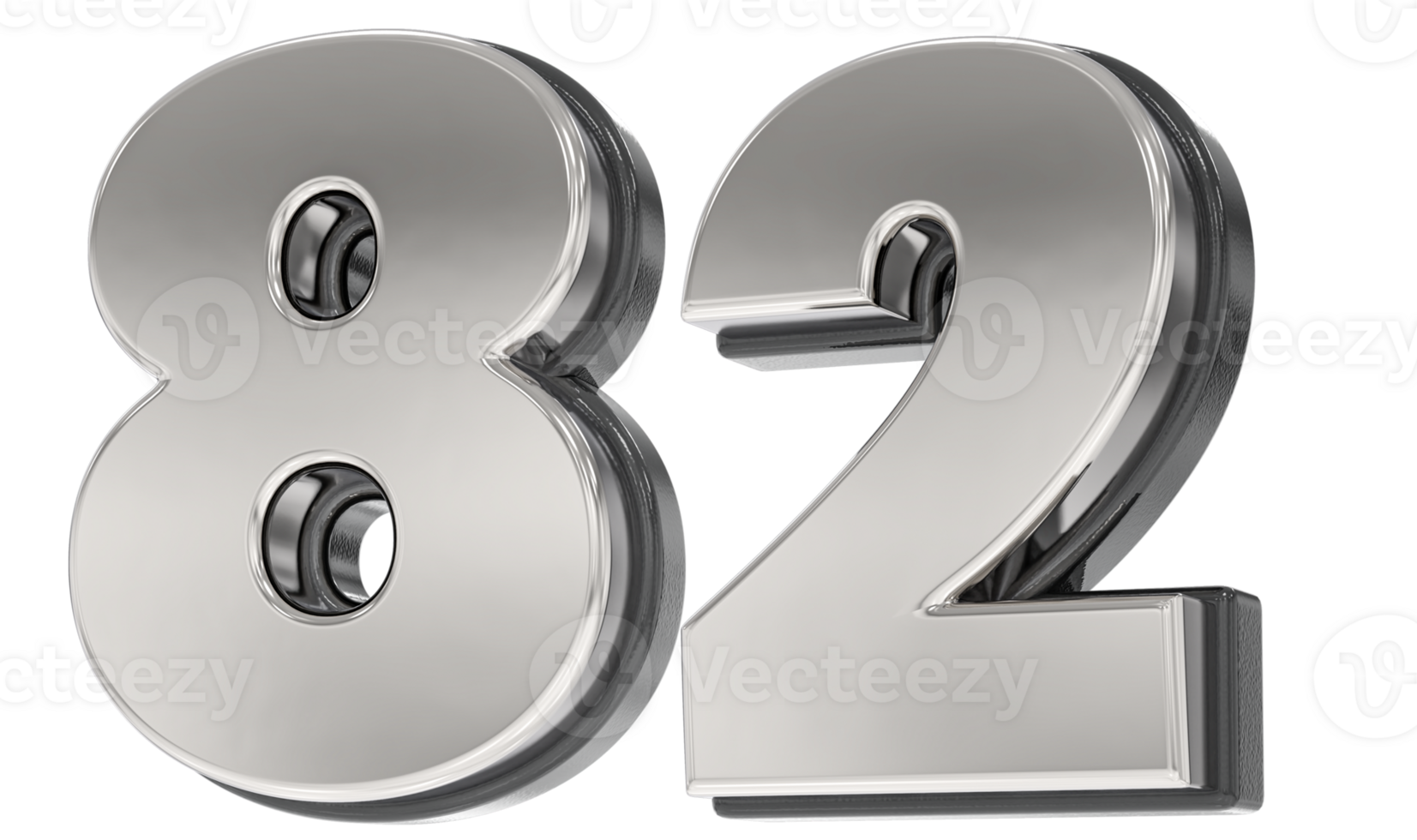 82 Number Silver And Black 3D Render png