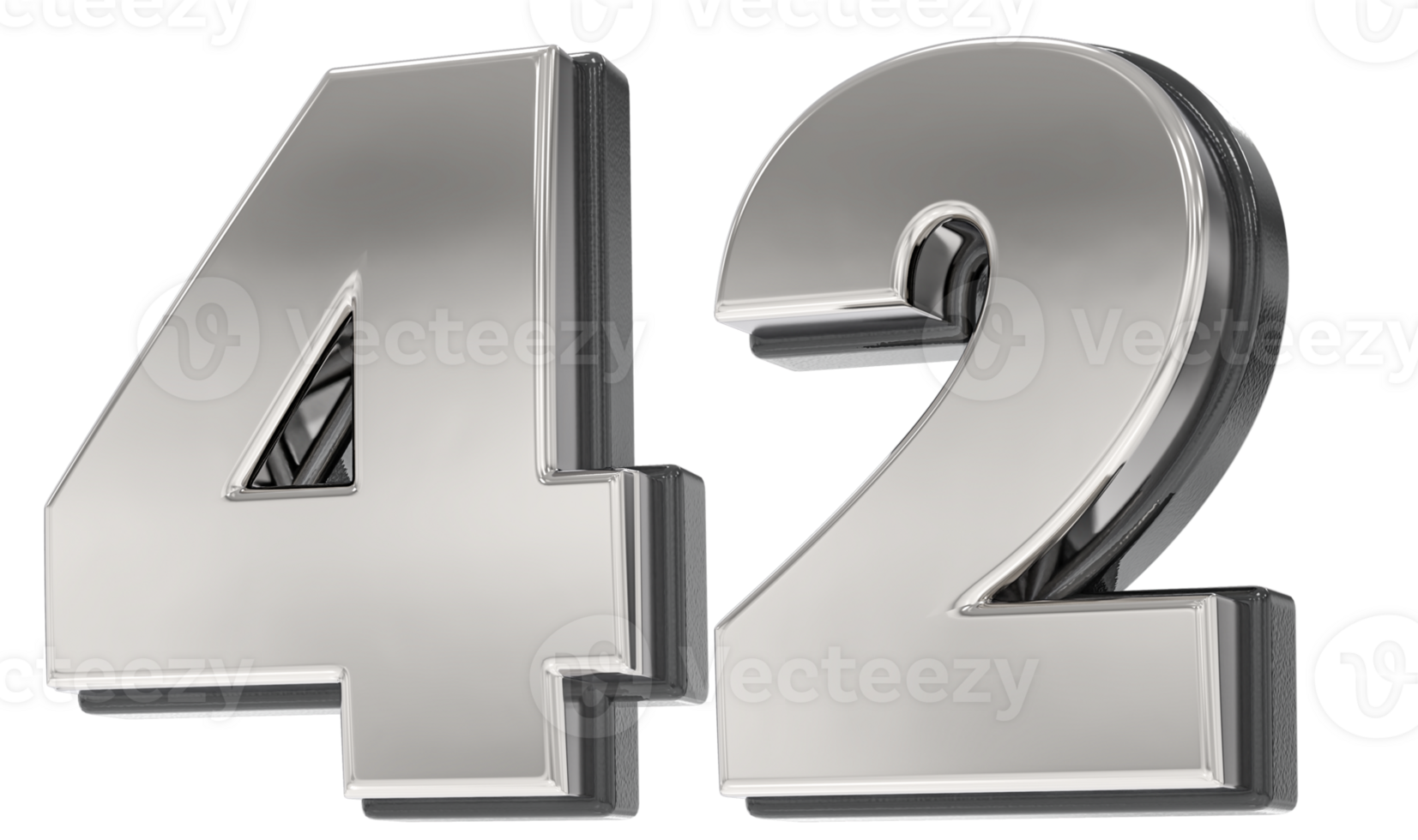 42 Number Silver And Black 3D Render png