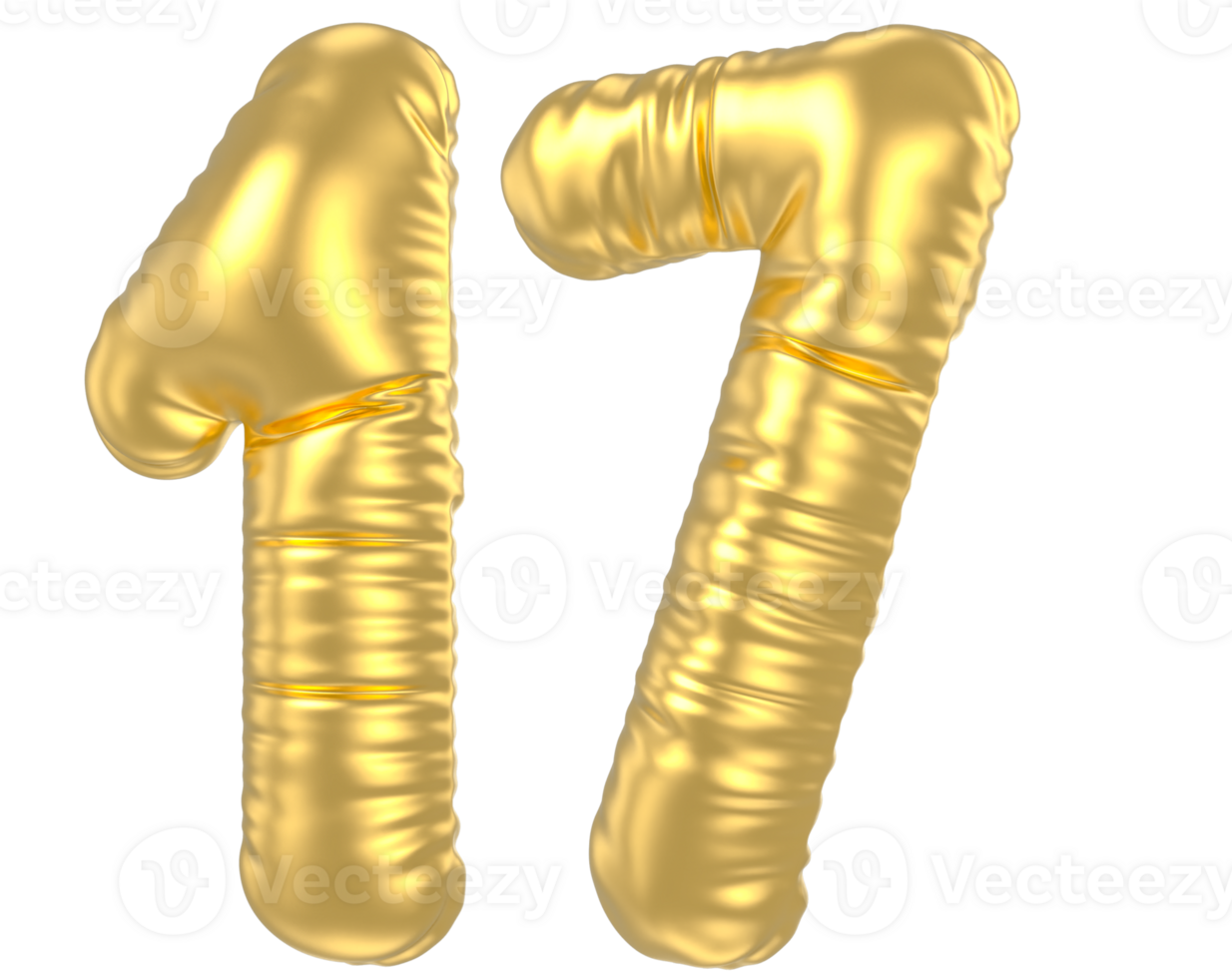 3d gold number 17  rendering png