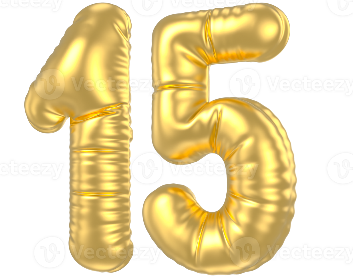 3d gold number 15  rendering png