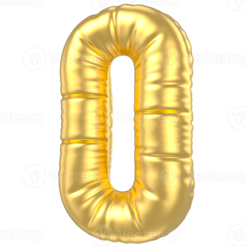 3d gold number 0  rendering png