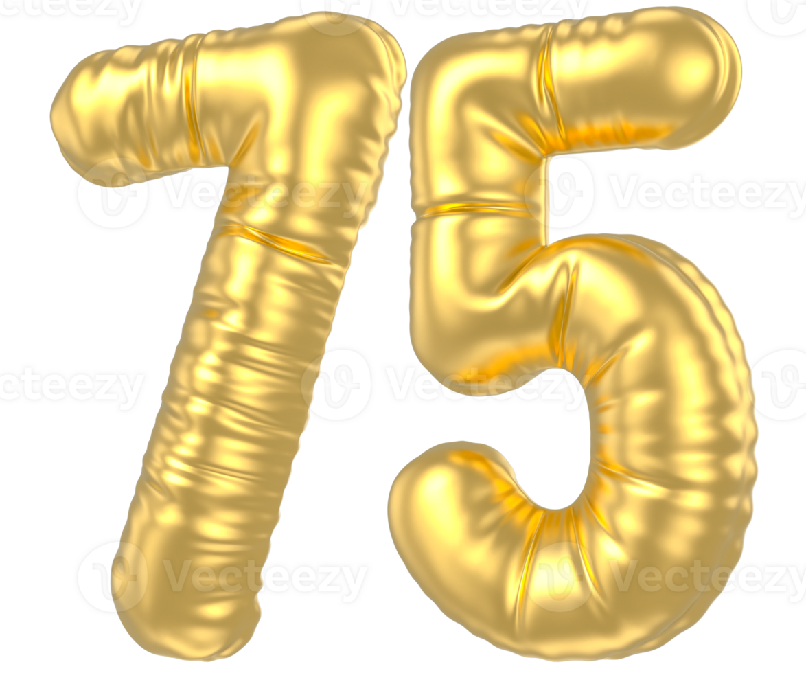 3d gold number 75  rendering png