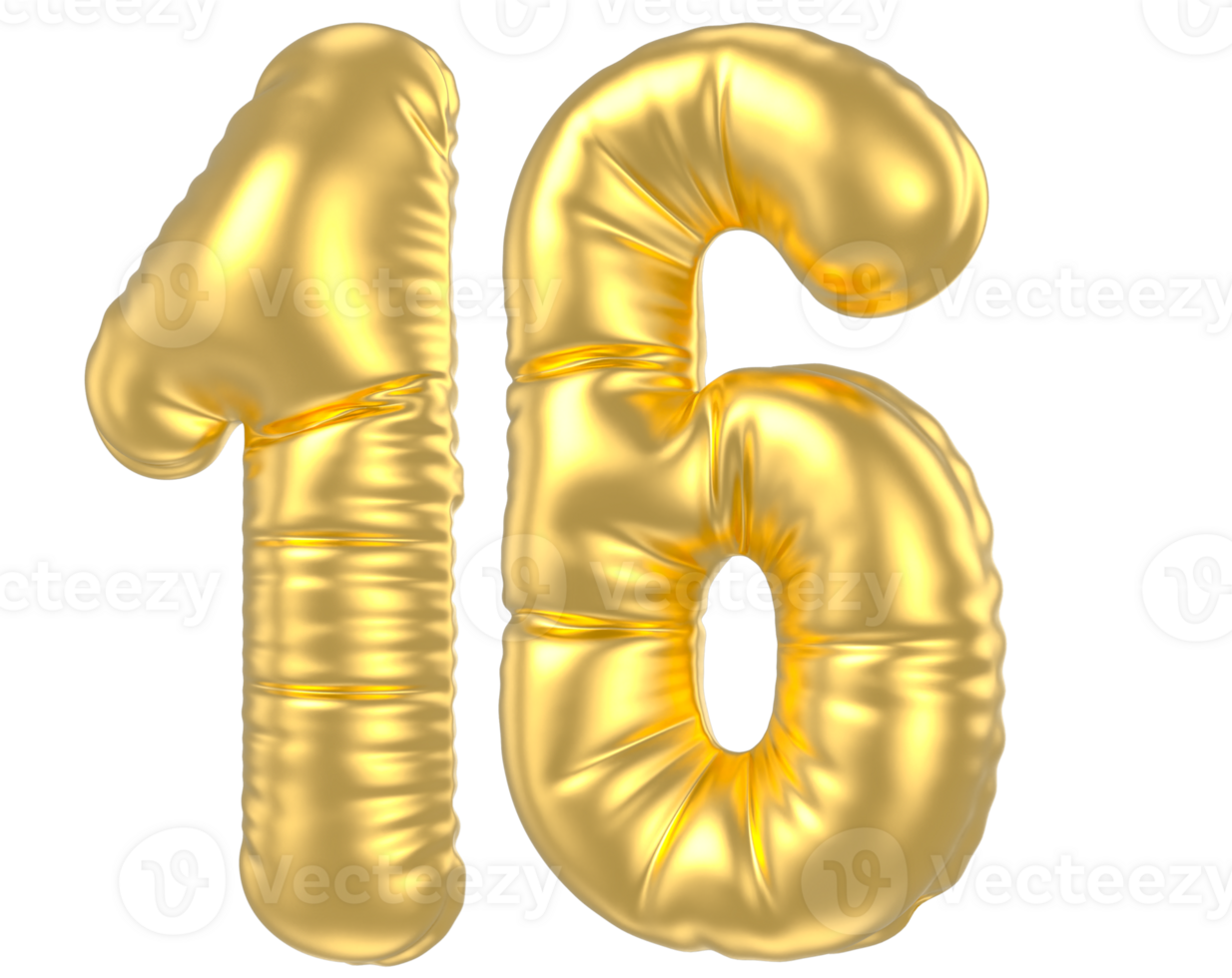 3d gold number 16  rendering png