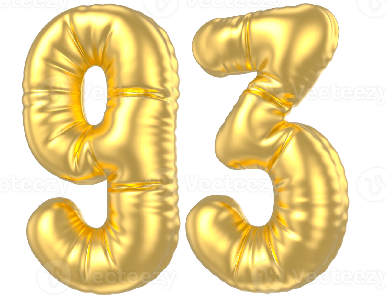3d gold number 93  rendering png