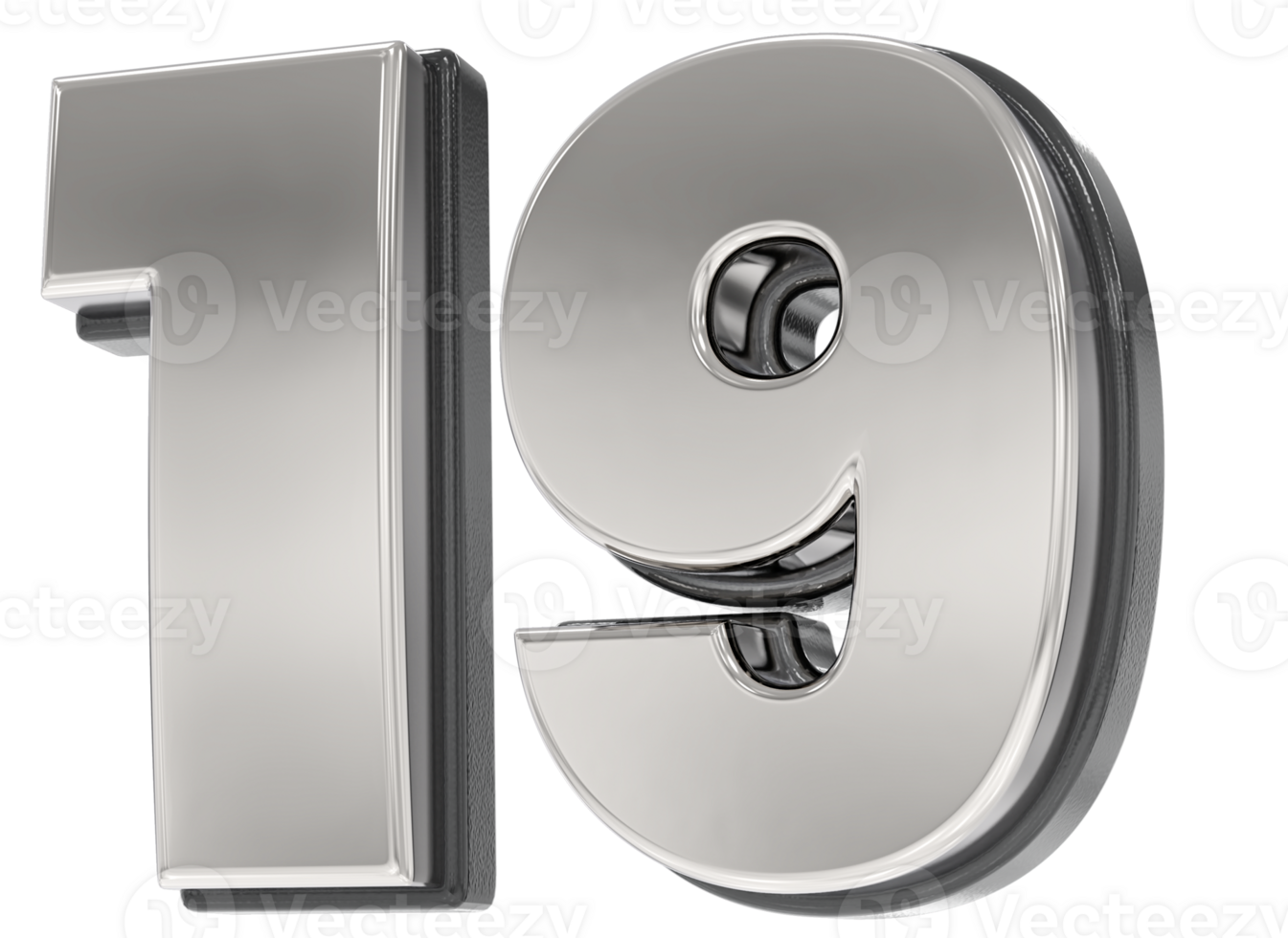 19 Number Silver And Black 3D Render png