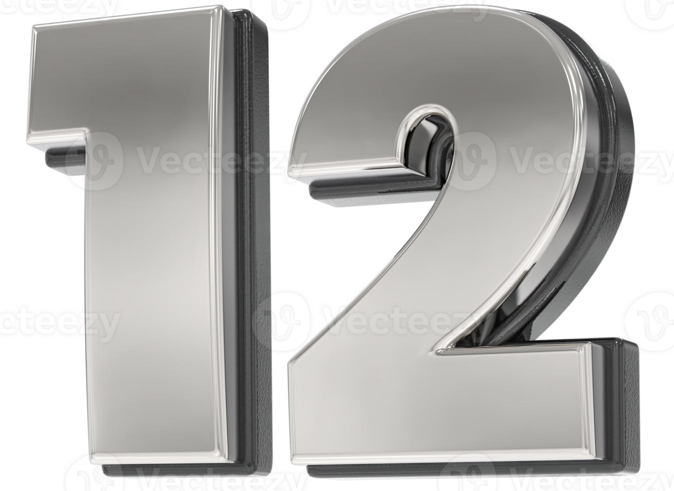 12 Number Silver And Black 3D Render png