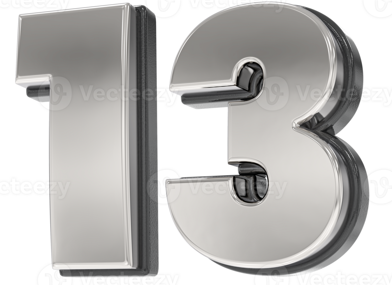 13 Number Silver And Black 3D Render png