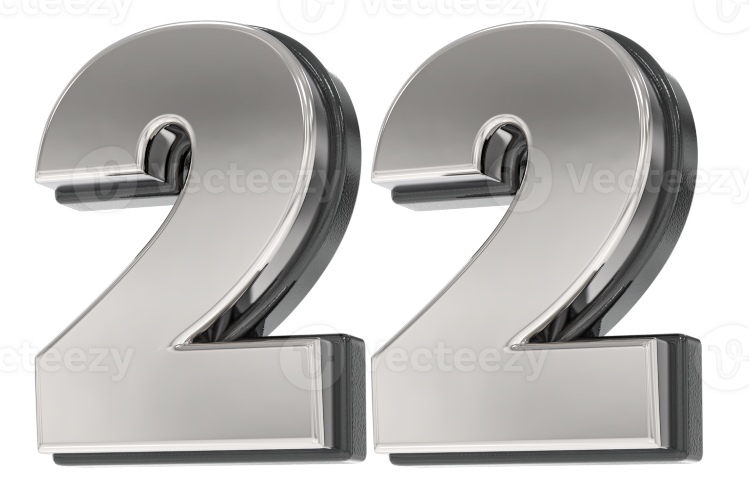 22 Number Silver And Black 3D Render png