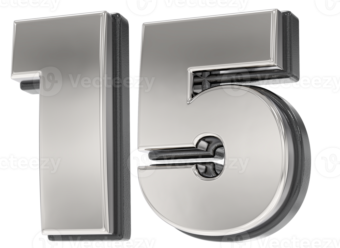15 Number Silver And Black 3D Render png