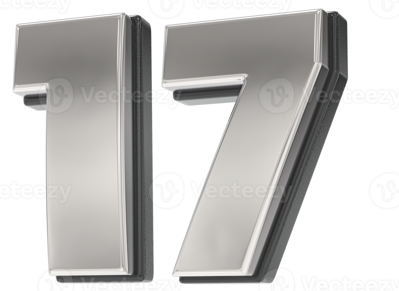 17 Number Silver And Black 3D Render png