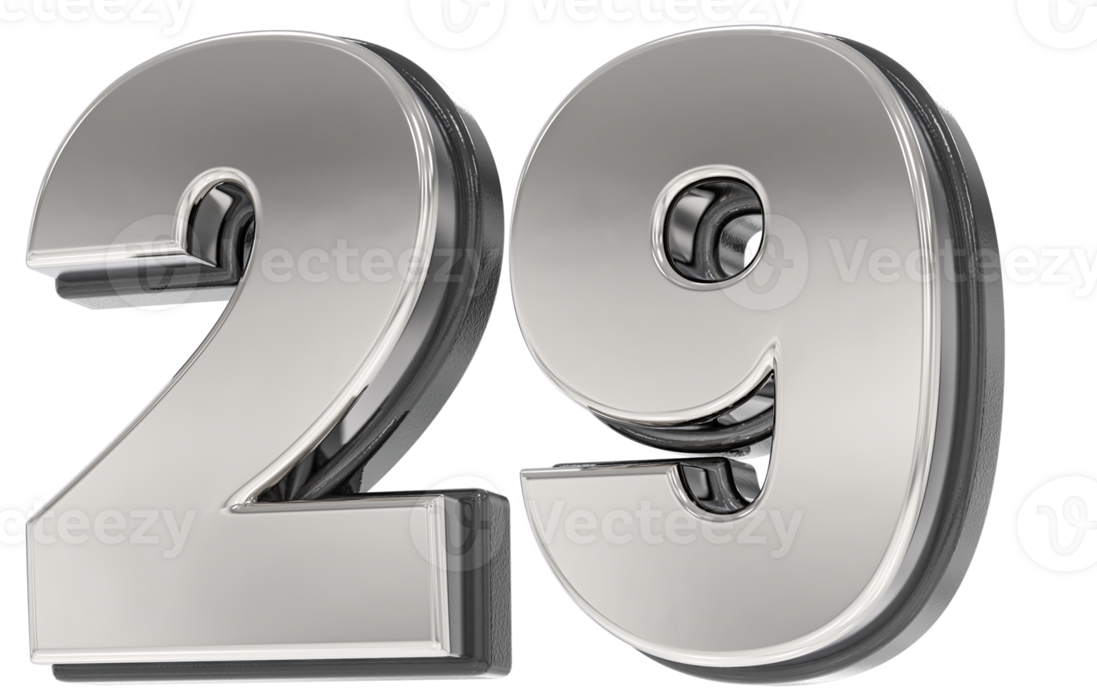 29 Number Silver And Black 3D Render png