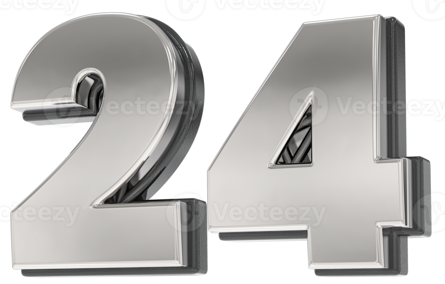 24 número prata e Preto 3d render png