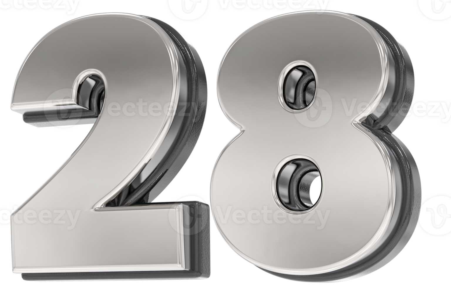 28 Number Silver And Black 3D Render png