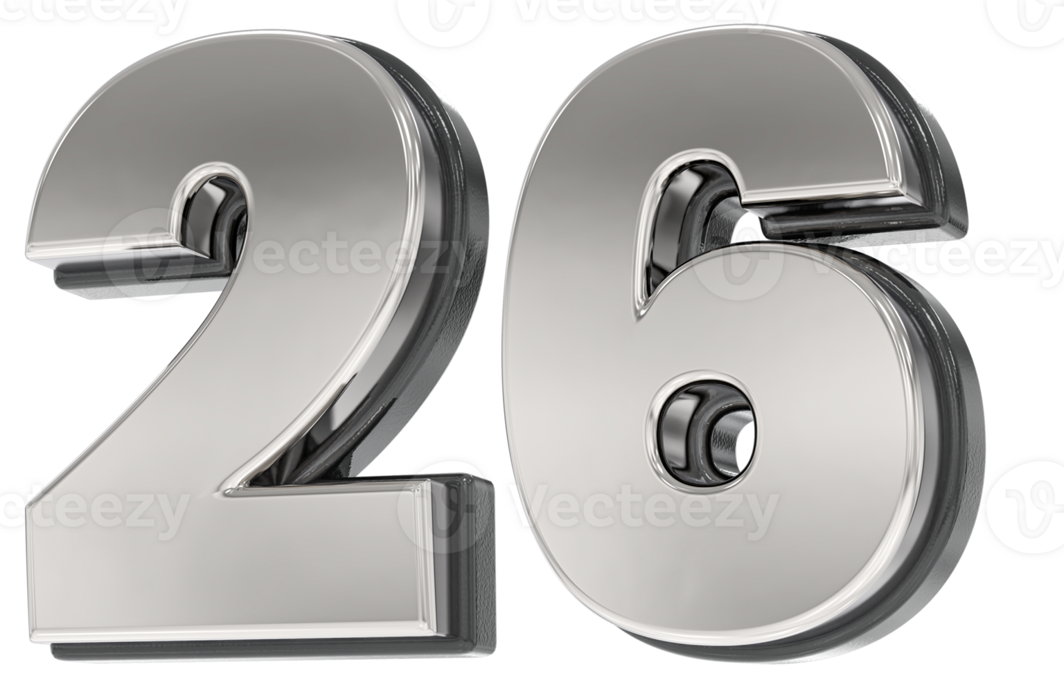 26 Number Silver And Black 3D Render png