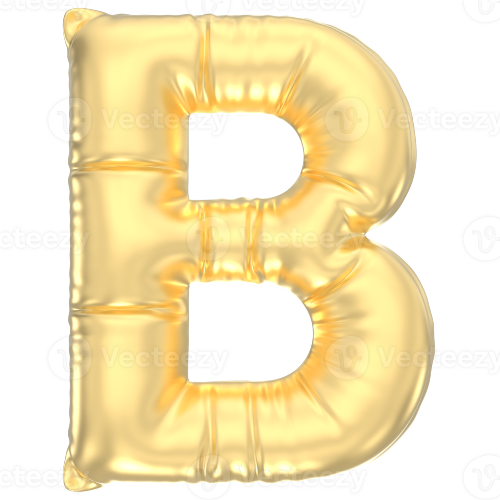 Letter B Balloon Gold 3D Render png