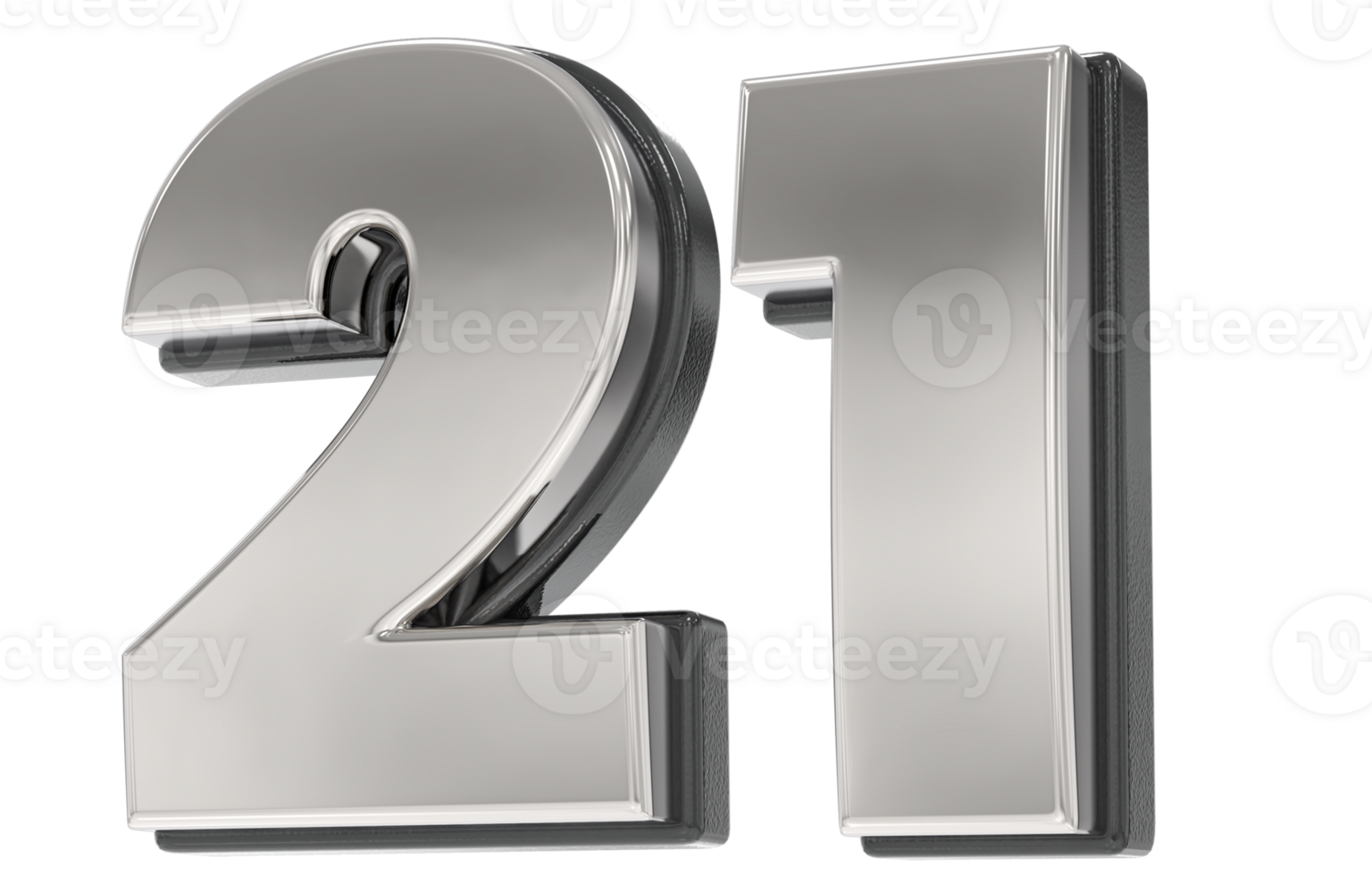 21 Number Silver And Black 3D Render png